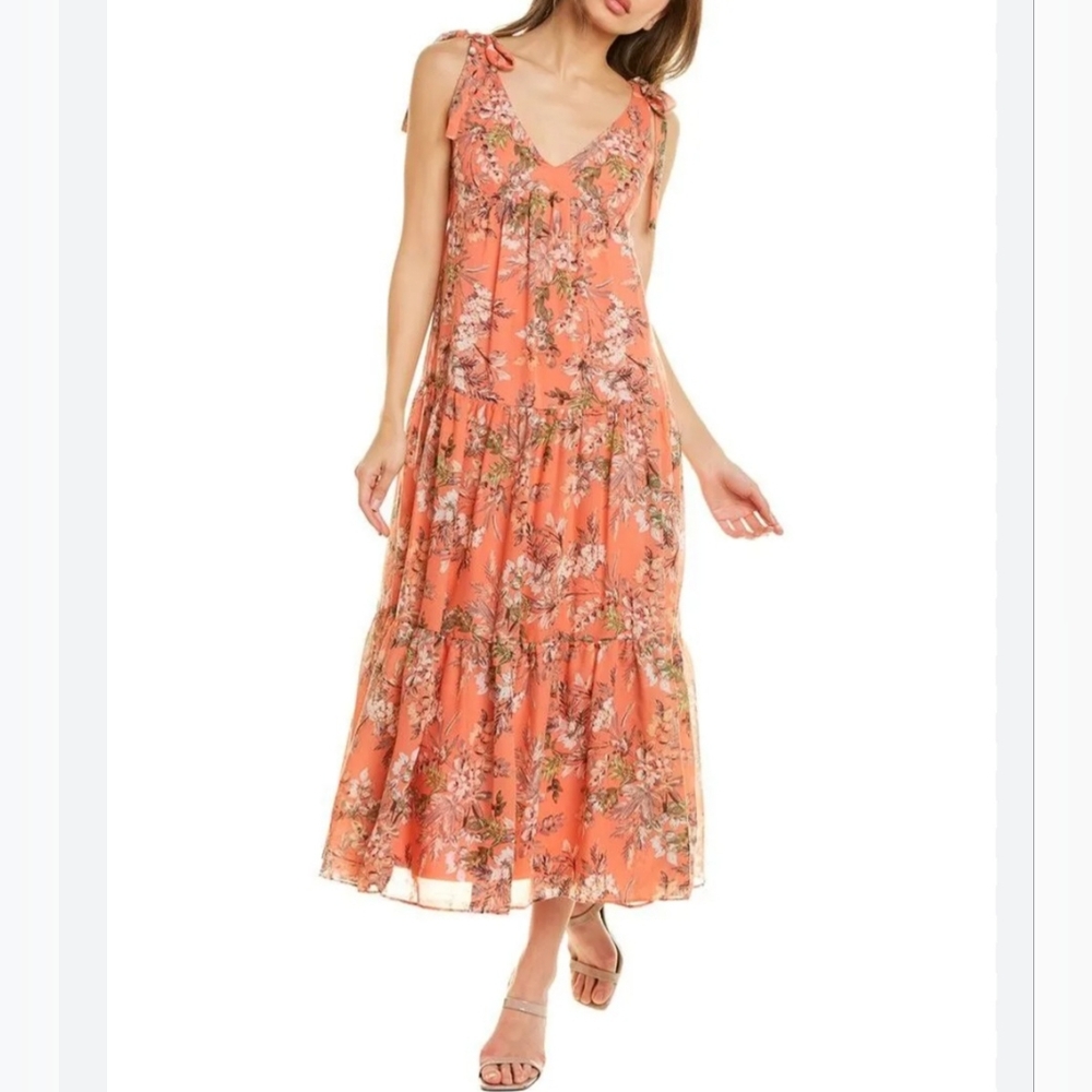Melonie T Calypso Orange Floral Midi Dress Size 10